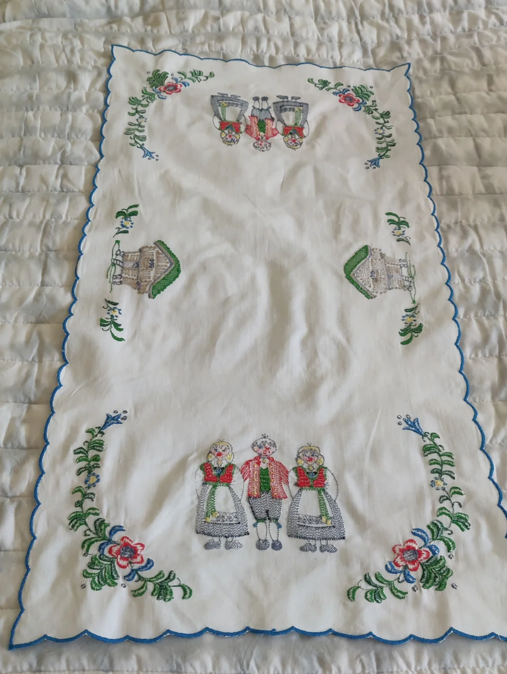 Embroidered Handmade Folk Trio Table Ret Runner Vintage CottageCore Shabby Chic